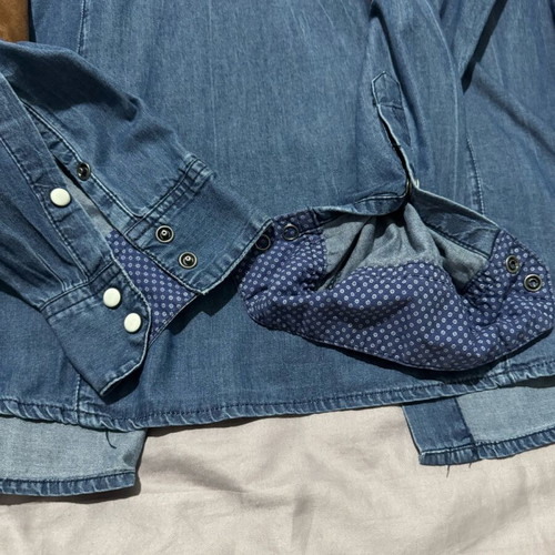 Pull & Bear Denim shirt with leather elbow patches, like new, size L