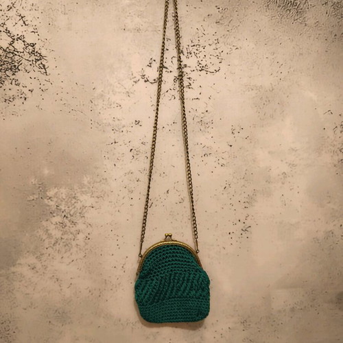 Handmade knitted bag with matching wallet green, like new