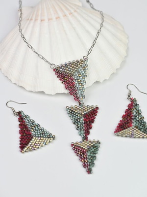 Jewelry set Geometric Elegance custom made, green and purple