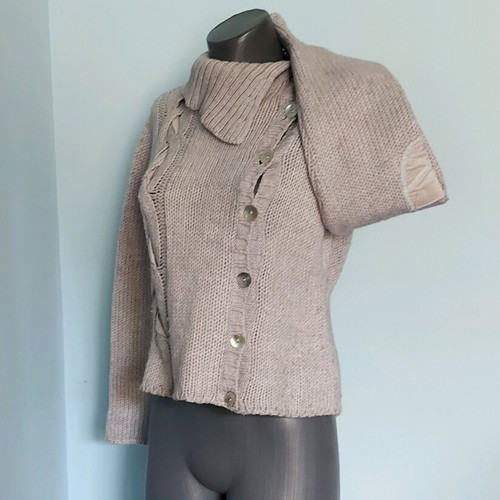 Vintage Italian Sweater used, wool blend, asymmetrical collar