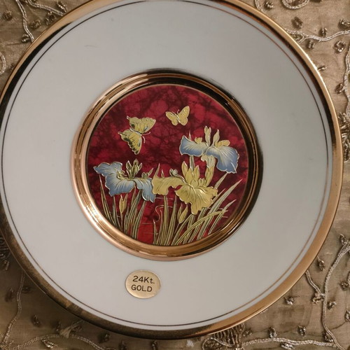 Decorative plate 24 K gold plated like new, Chokin porcelain 20 cm