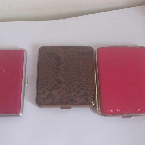 Vintage cigarette cases used, set of 3, leather and fabric
