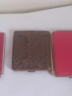 Vintage cigarette cases used, set of 3, leather and fabric
