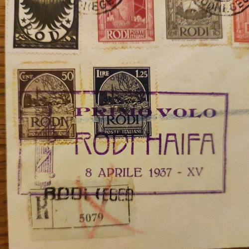 Rodi Haifa First Flight 1937 Used Airmail Cover
