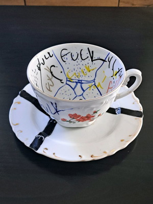 Κούπα kinky με gay θεματολογία, ανακατασκευασμένη, χειροποίητη με πιατάκι