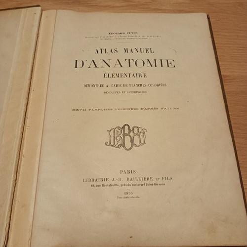 Atlas manuel d anatomie by Édouard Cuyer used, 1895 medical art book