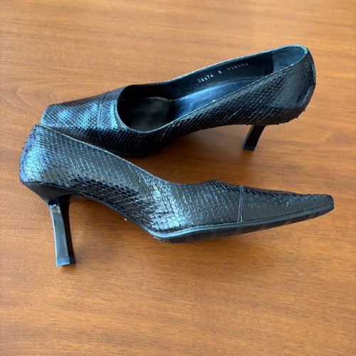 Kalogirou Black Leather Snake Print Heels like new, size 39-39.5