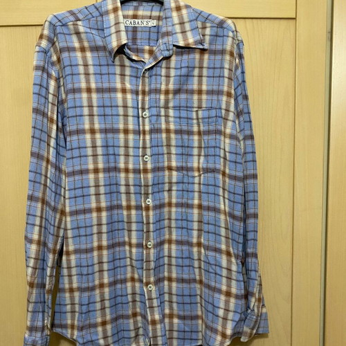 Checked shirt size L used, beige and blue