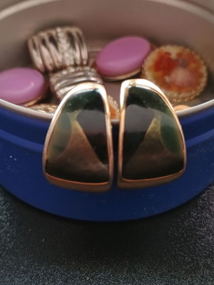 Винтидж дамски обеци употребявани, златисто и зелено