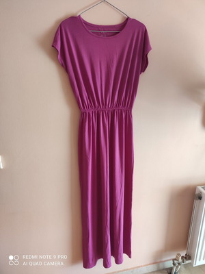 Long pink dress with elastic waist like new, cotton and viscose