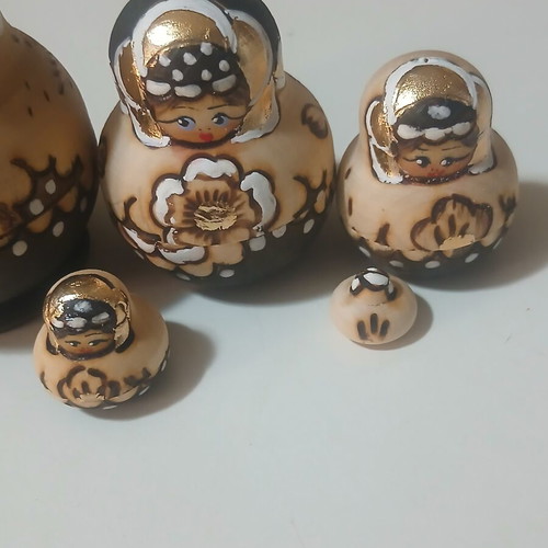 Handmade Wooden Russian Matryoshka Doll Set of 5 with Gold Details