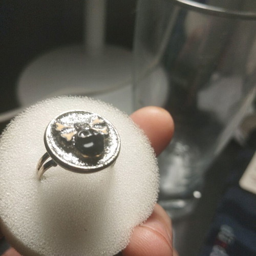 Handmade ring with cameo skull in black-pink color like new