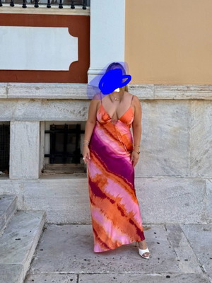 Maxi satin dress, multicolor, XL