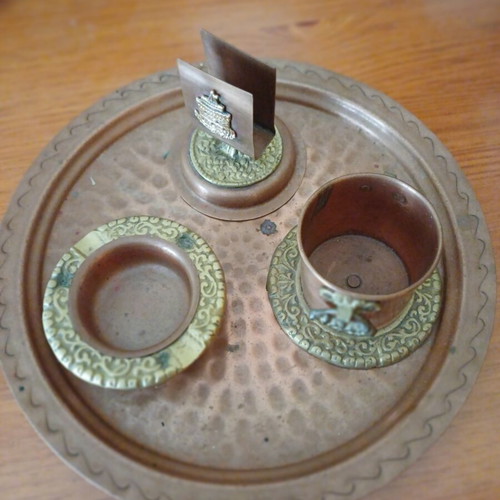 Vintage copper and brass set with tray and holder like new