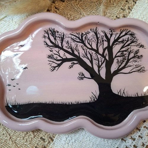 Handpainted Gypsum Tray with Acrylics and UV Resin Finish