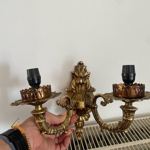 Vintage brass wall lights 2 gilded antique copper