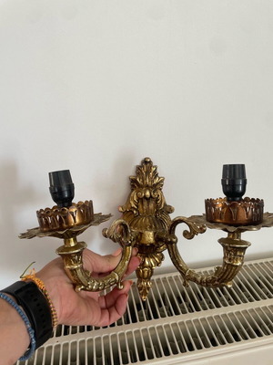 Vintage brass wall lights 2 gilded antique copper