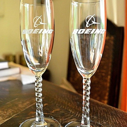 Collectible pair of Boeing champagne glasses like new with authentic logo