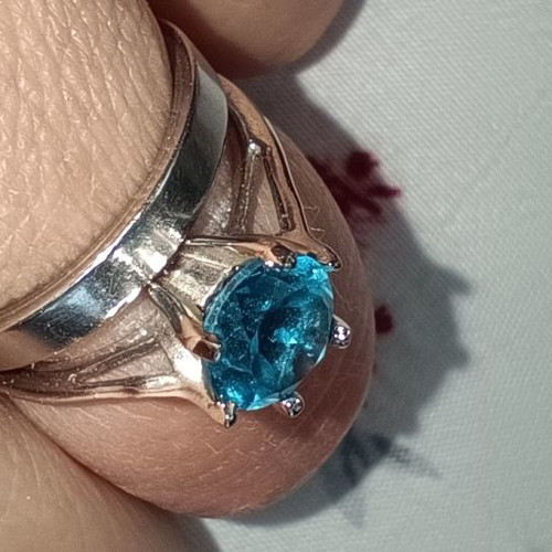 S925 Silver Solitaire Ring with Blue Zircon No6 Like New