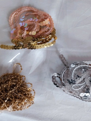 Sequin and bead cord new, silver and pink