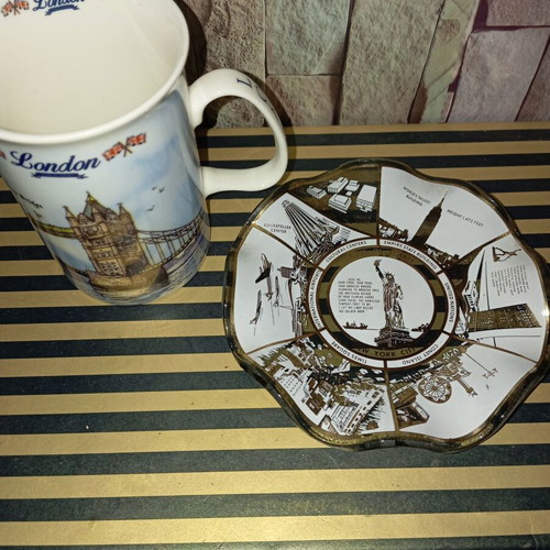 Vintage glass ashtray-plate from America and used porcelain cup from England new
