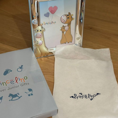 Princelino Silver Photo Frame Giraffe with Blue Back, new