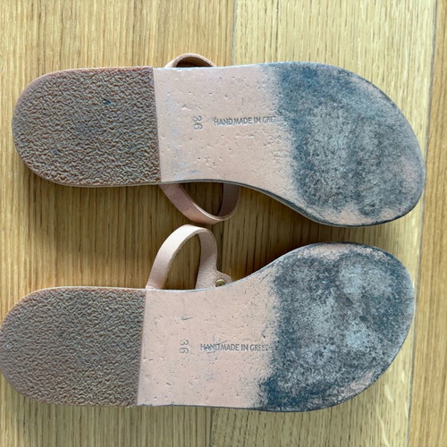 Ancient Greek Sandals Aten leather beige sandals used with gold detail