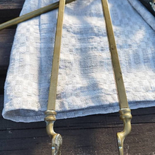 Antique Victorian Style Solid Brass Fireplace Set used