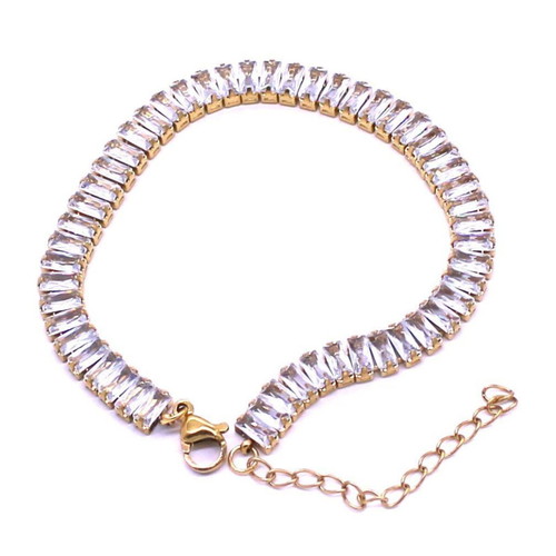 Steel Riviera Bracelet with Baguette Crystals, Silver and Gold, new