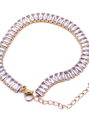 Steel Riviera Bracelet with Baguette Crystals, Silver and Gold, new
