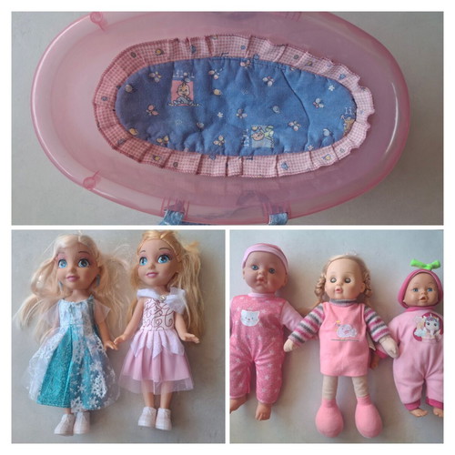 Dolls and bath-port bebe like new, set of 5 dolls and 1 bath-port bebe