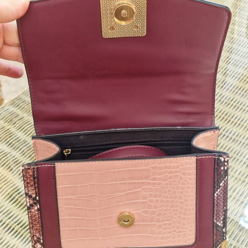 Aldo Crossbody Bag Like New Burgundy Eco-Leather with Snake Print