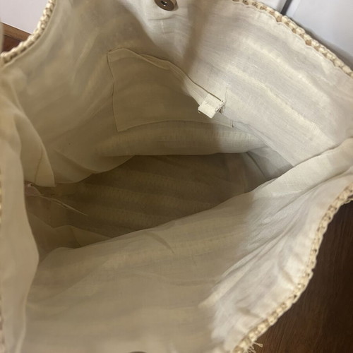 Calzedonia beige straw shoulder bag with multicolored stones
