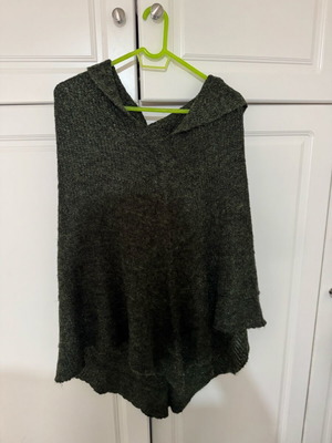 Poncho with hood like new with silver thread