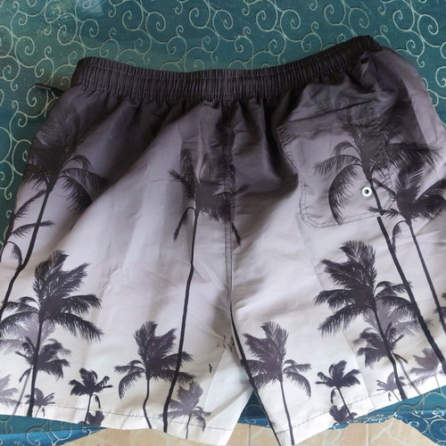 Men's swim shorts new, black and gray gradient with palm trees, size XXL