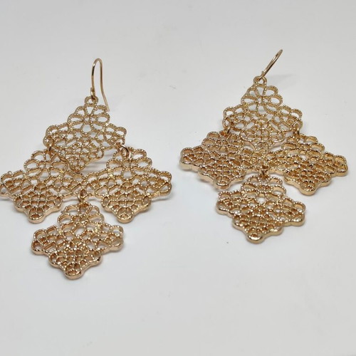 Gold Filigree Earrings like new, lightweight, hook clasp