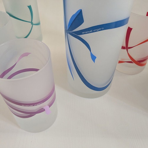 Emanuel Ungaro vintage barware set, frosted glass, 6 pieces
