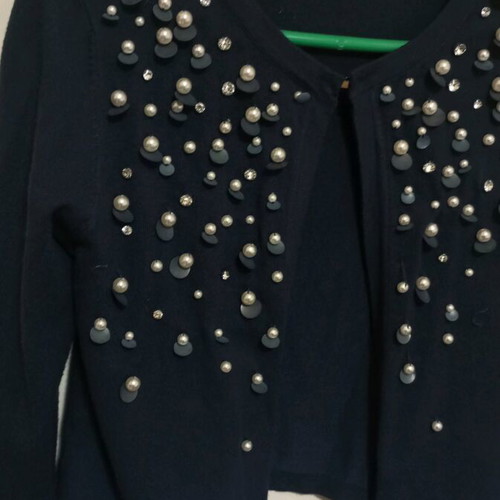 Cardigan used with pearls and rhinestones blue, size S