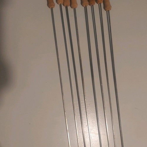 Skewers and forks like new, 8 inox 50 cm skewers with wooden handle and 12 forks