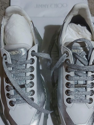 Αθλητικά Jimmy Choo Diamond μεταχειρισμένα, δερμάτινα λευκά με ασημί, μέγεθος 38