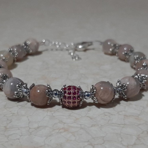 Bracelet with heliotrope, hematite and zircon with silver 925 clasp and chain