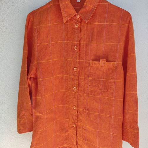 Cassani 100% linen checked orange shirt small 36 used