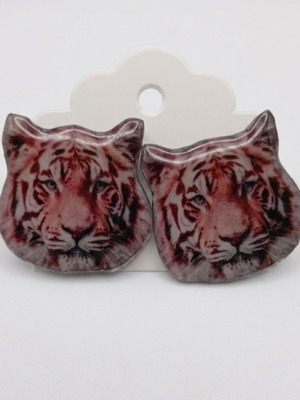 Handmade tiger earrings with steel clasp new, pink and silver