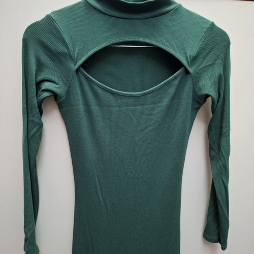 Maxi dress used, dark green with cut-out chest design, slim fit