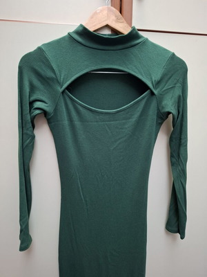 Maxi dress used, dark green with cut-out chest design, slim fit