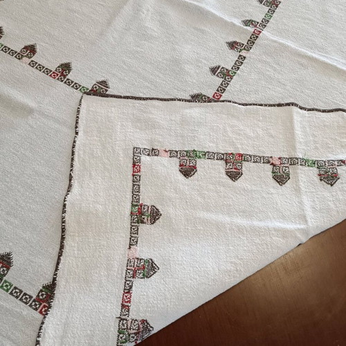 Handmade woven tablecloth with embroidery used 120x120