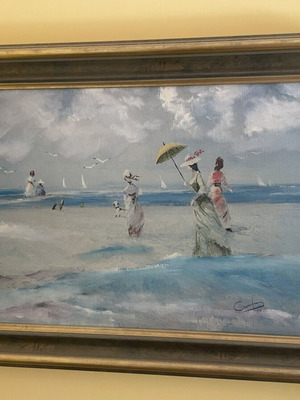 Painting "Ladies on the Beach" oil on canvas 1988