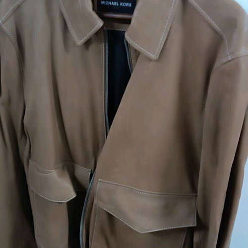 Michael Kors leather jacket men's used, beige, XL