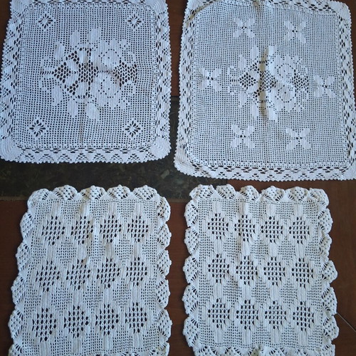 Square doilies set used, handmade crochet, white