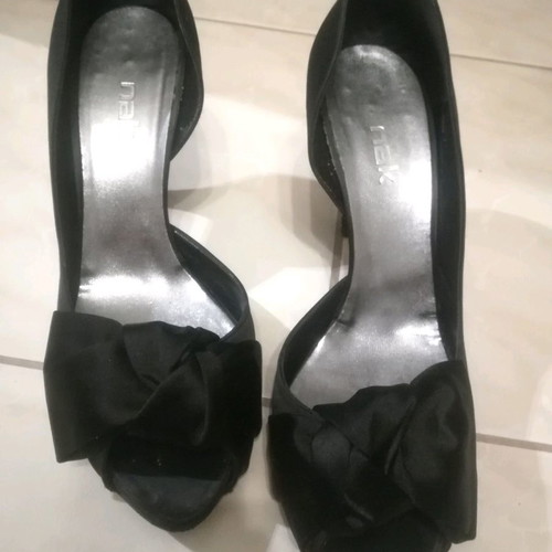 Nak satin stiletto shoes used, leather inside, 9cm heel, black